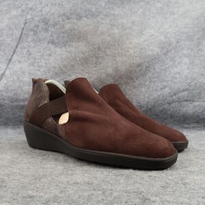 Meucci Shoes Women 10 Bootie Loafer Wedge Slip On Leather Heel Zip Leather Brown